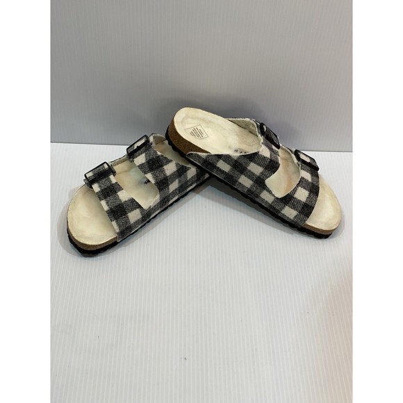 Birkenstock Arizona Shearling Lined Wool White Plaid Women's Size 40 US 9 - Picture 2 of 9
